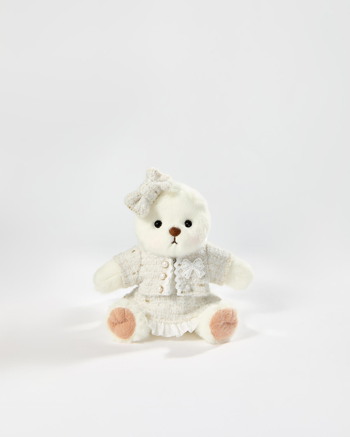 White Short Hair Bear & White Elegant Dress Set - 6 Inches