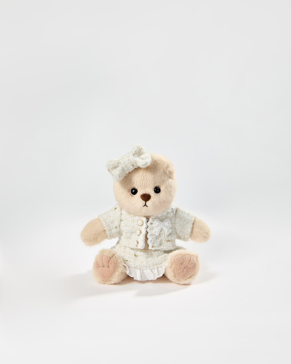 Milk Tea Short Hair Bear & White Elegant Dress Set - 6 Inches