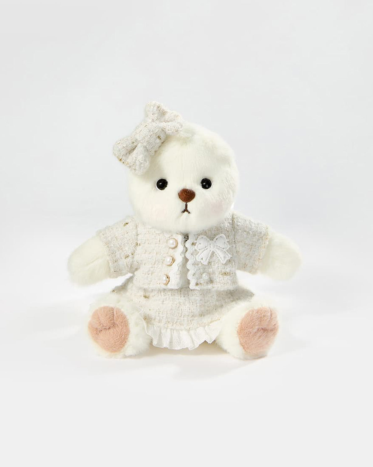White Short Hair Bear & White Elegant Dress Set - 6 Inches