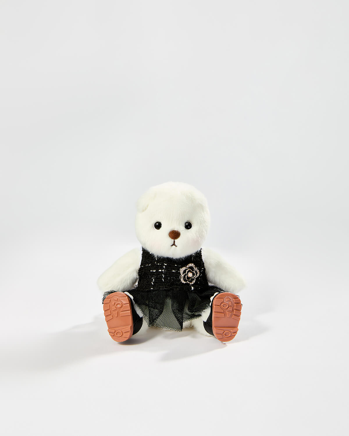 White Short Hair Bear & Black Gauze Dress Set - 6 Inches