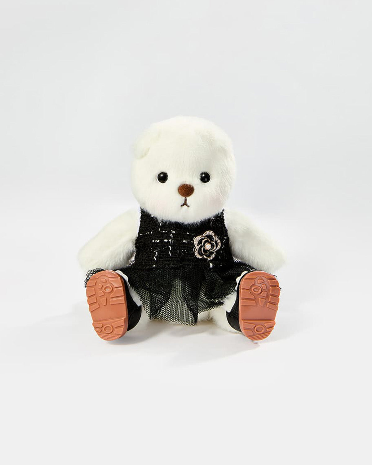 White Short Hair Bear & Black Gauze Dress Set - 6 Inches