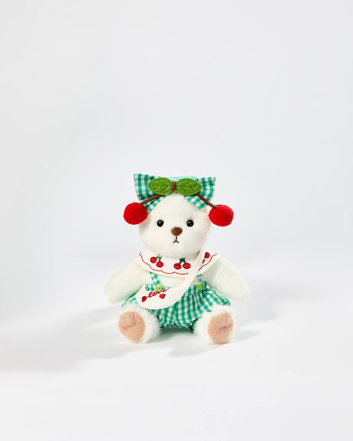 White Short Hair Bear & Green Cherry Set - 6 Inches