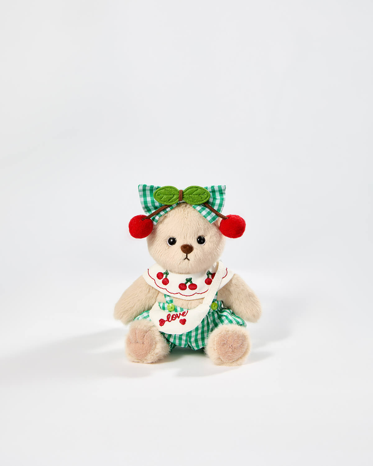 Milk Tea Short Hair Bear & Green Cherry Set - 6 Inches
