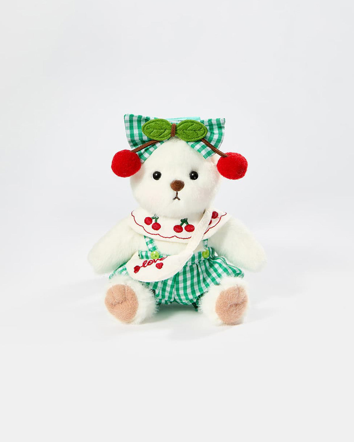 White Short Hair Bear & Green Cherry Set - 6 Inches