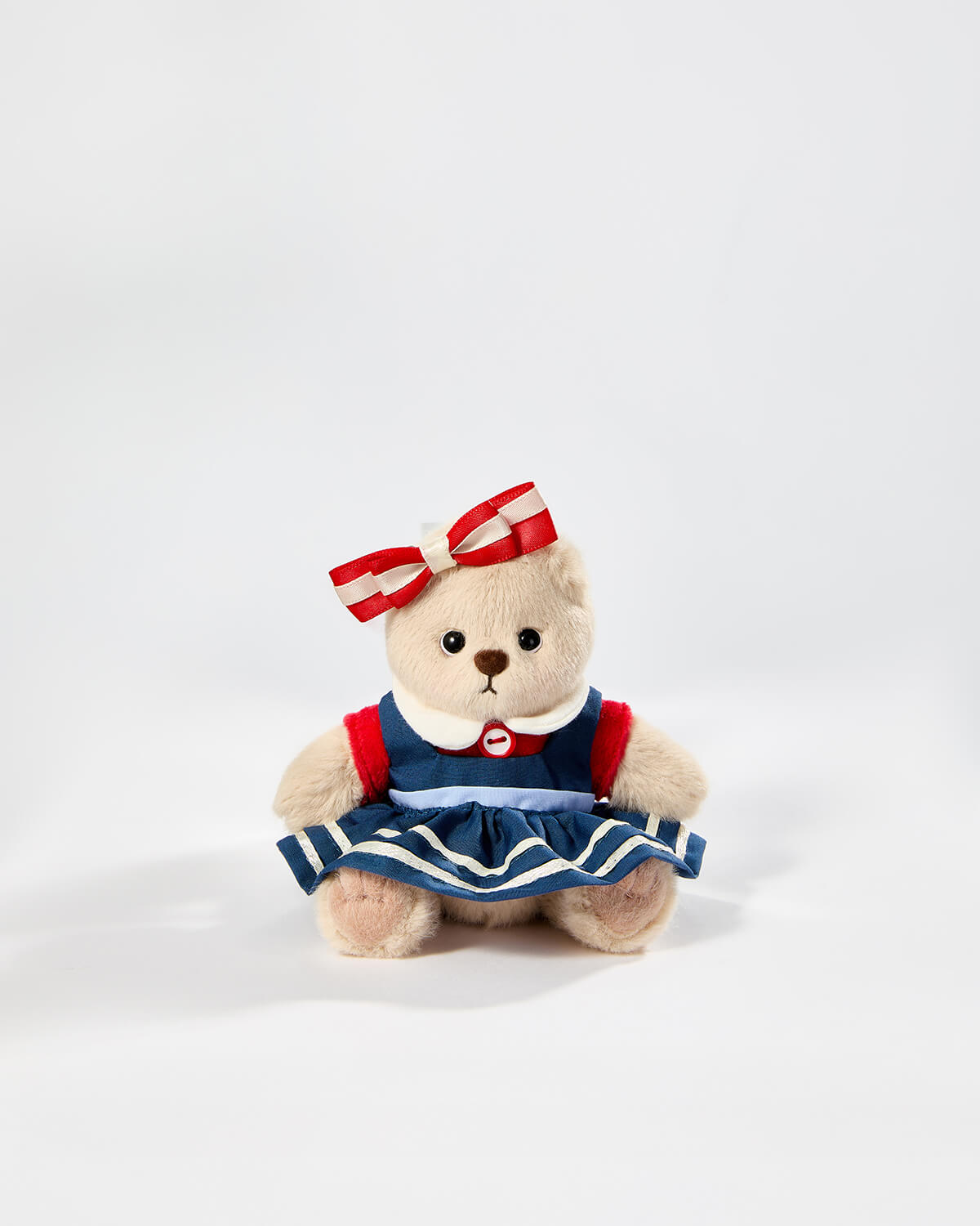 Milk Tea Short Hair Bear & Red Blue Uniform Dress Set - 6 Inches