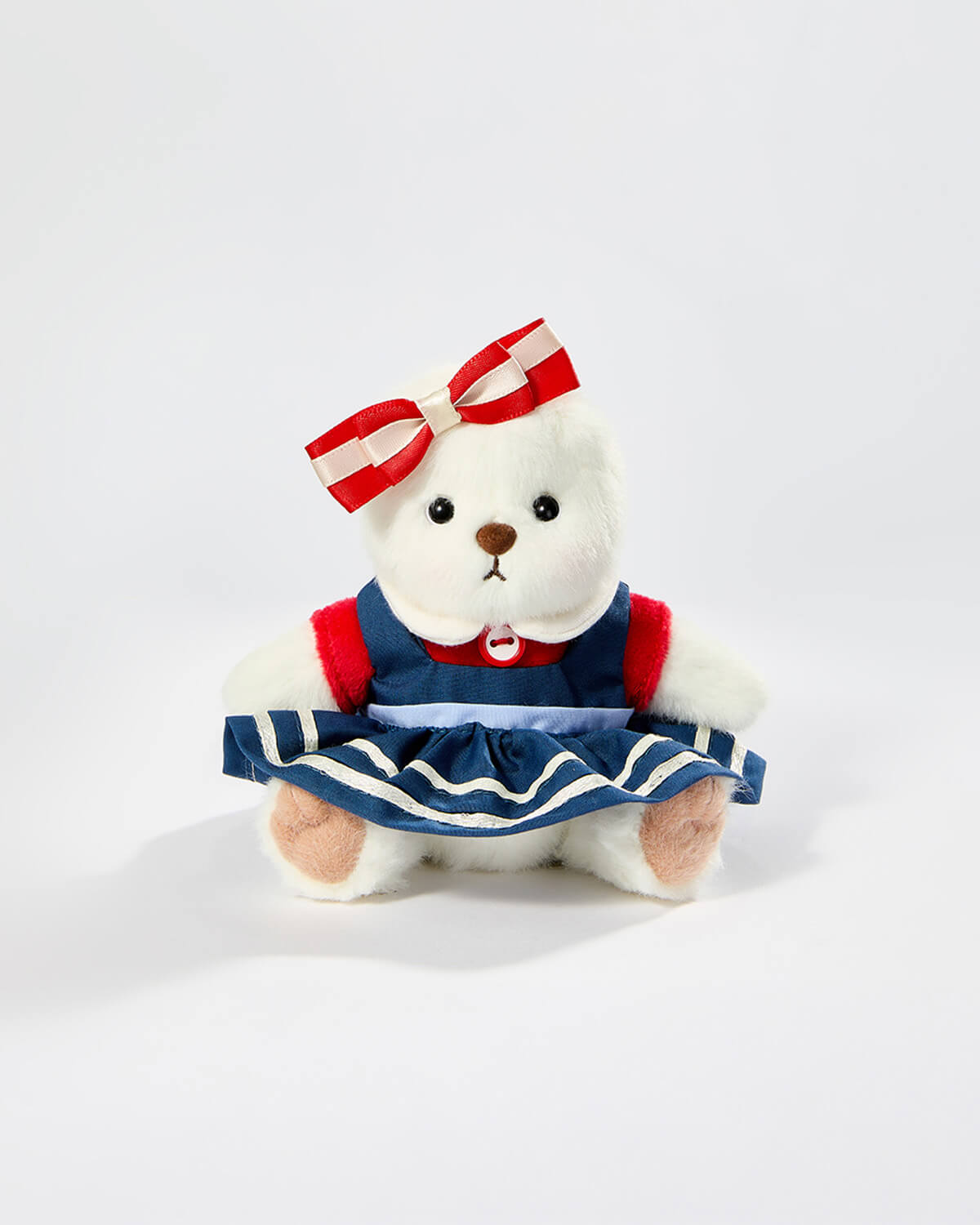 White Short Hair Bear & Red Blue Uniform Dress Set - 6 Inches