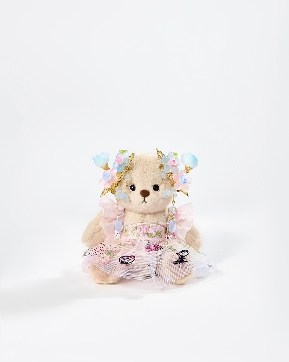 Milk Tea Short Hair Bear & Butterfly Dream Flower Hanfu - 6 Inches
