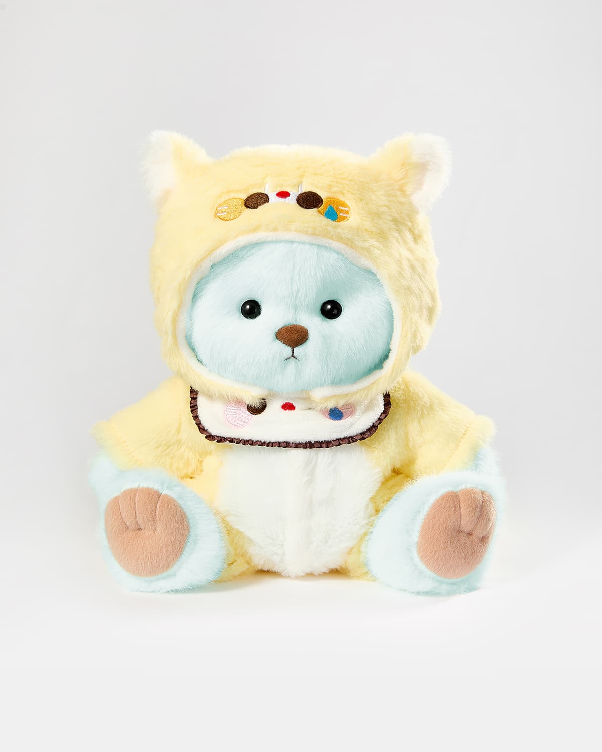Mint Blue Long Hair Bear & Yellow Puppy Jumpsuit - 12 Inches