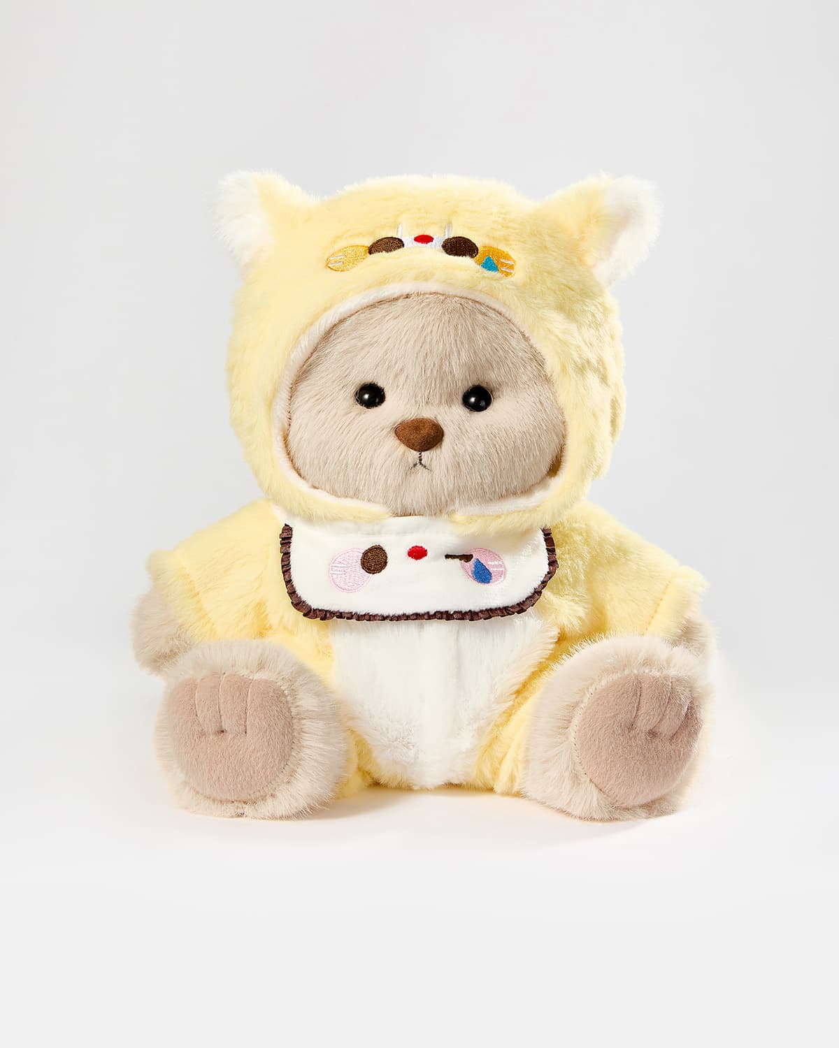 Milk Tea Long Hair Bear & Yellow Puppy Jumpsuit - 12 Inches