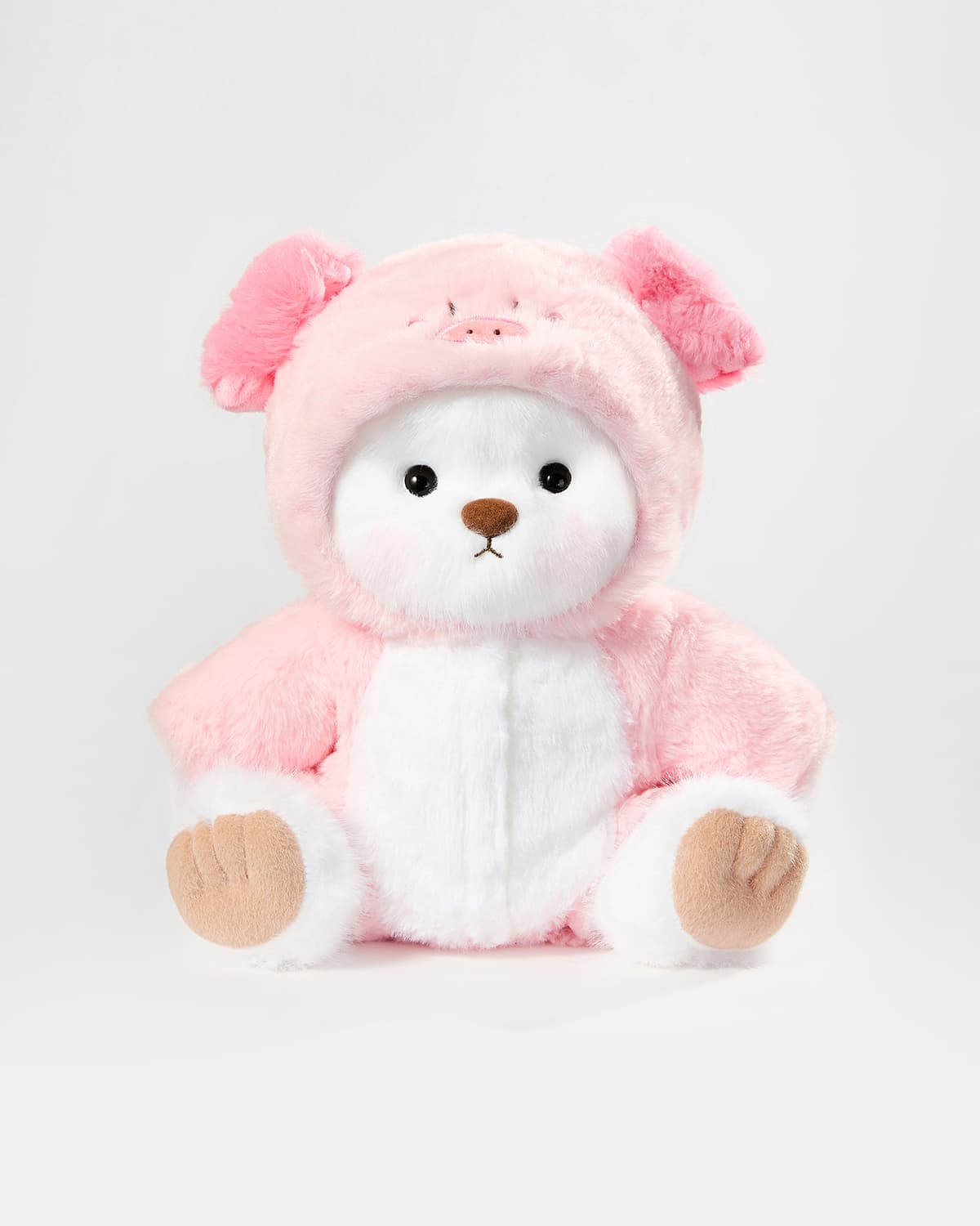 White Long Hair Bear & Pink Piggy Jumpsuit - 12 Inches