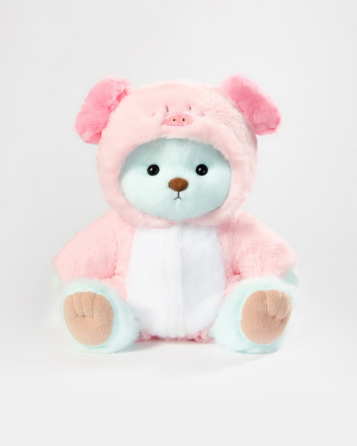 Mint Blue Long Hair Bear & Pink Piggy Jumpsuit - 12 Inches