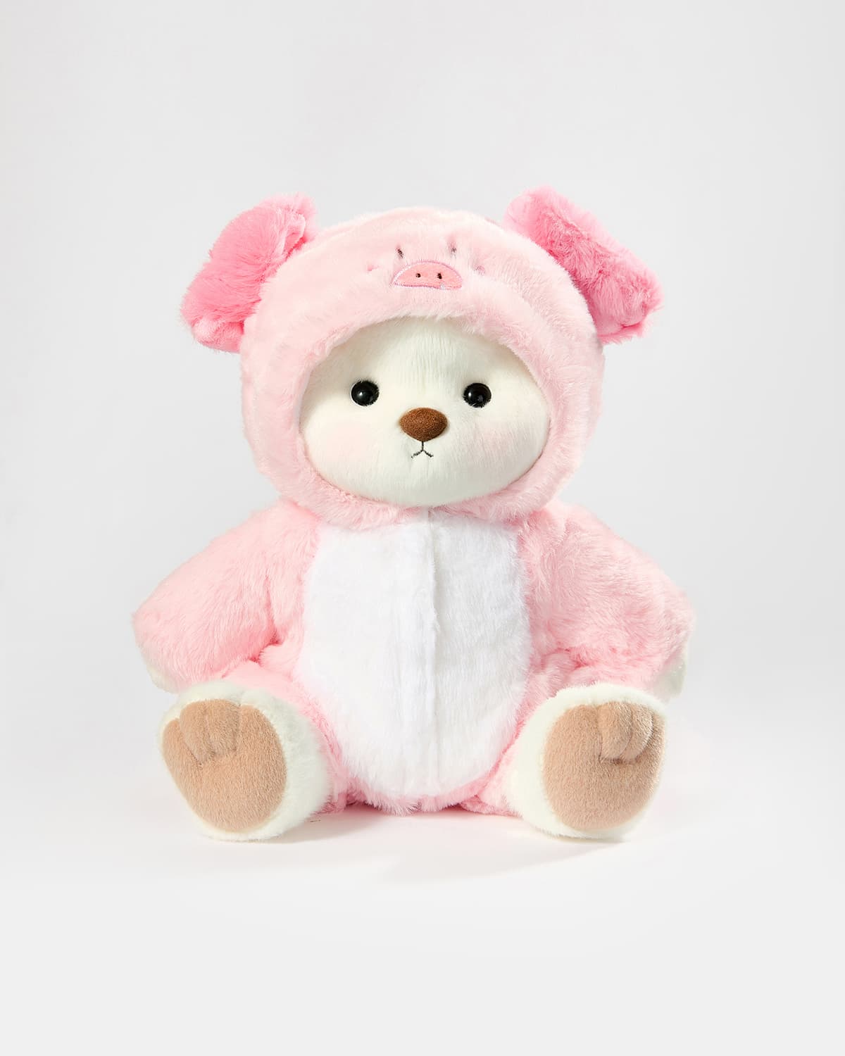 White Short Hair Bear & Pink Piggy Jumpsuit - 12 Inches