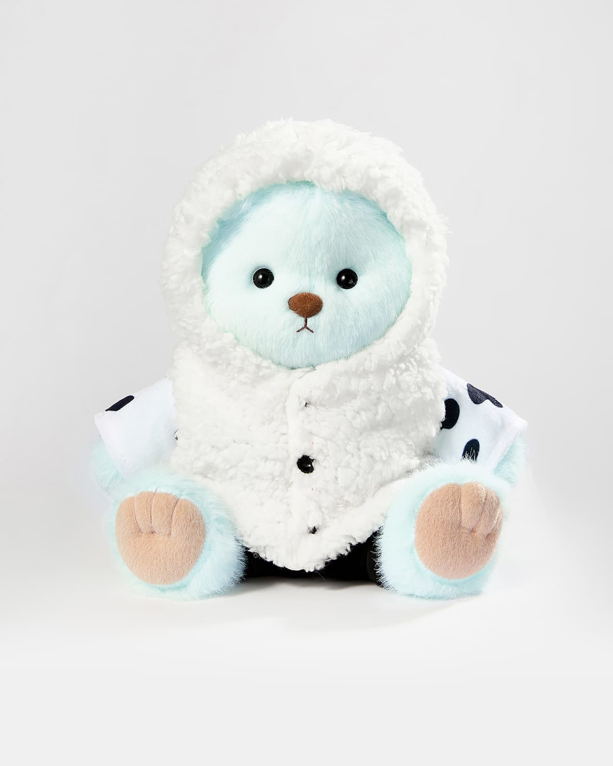 Mint Blue Long Hair Bear & Cute Cow Jumpsuit - 12 Inches