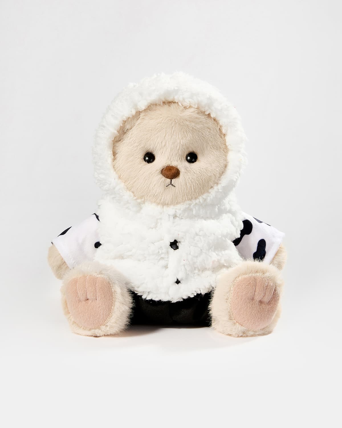 Milk Tea Long Hair Bear & Cute Cow Jumpsuit - 12 Inches