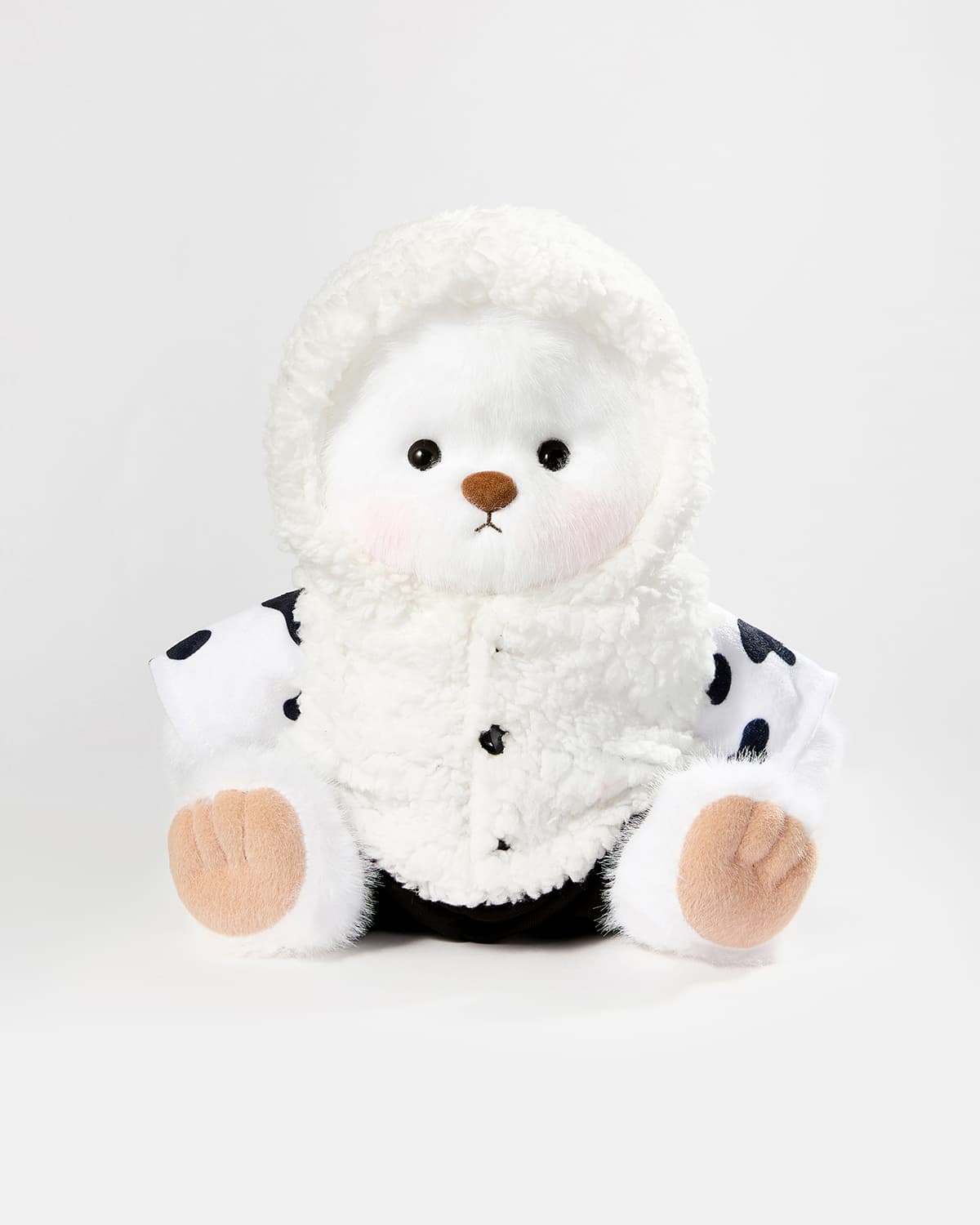 White Long Hair Bear & Cute Cow Jumpsuit - 12 Inches