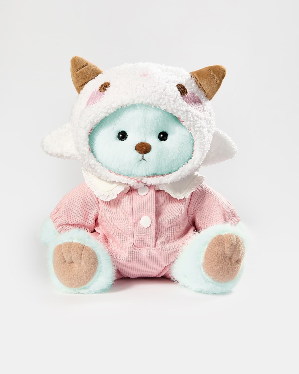 Mint Blue Long Hair Bear & Pink Lamb Suspender Set - 12 Inches