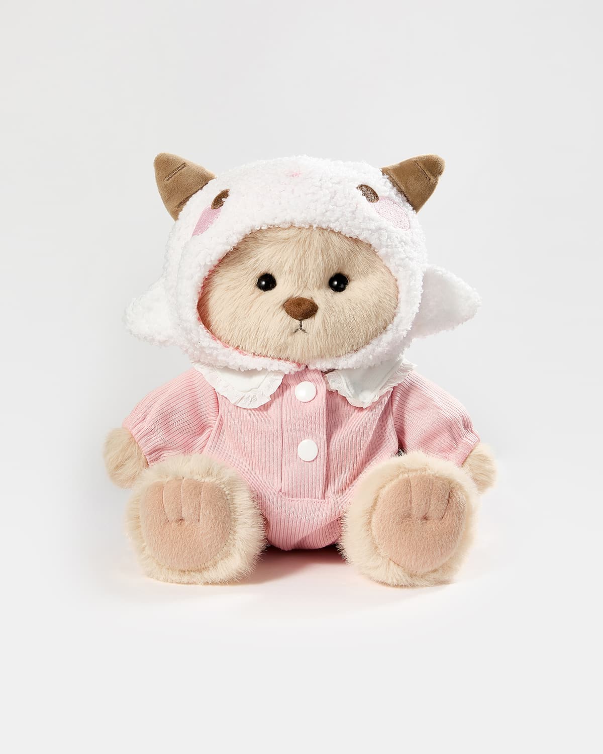 Milk Tea Long Hair Bear & Pink Lamb Suspender Set - 12 Inches