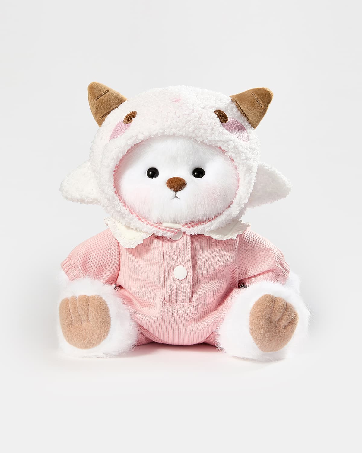 White Long Hair Bear & Pink Lamb Suspender Set - 12 Inches