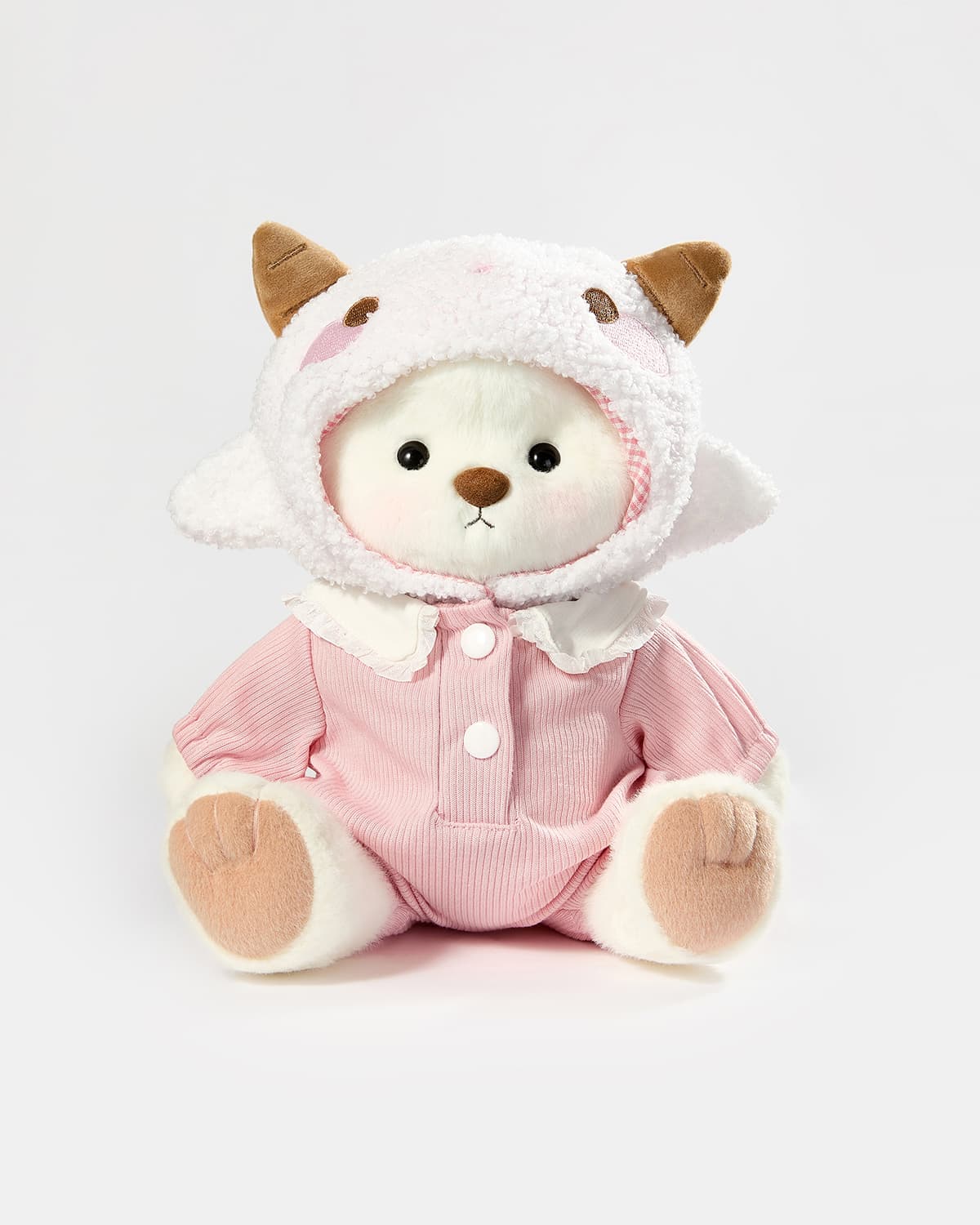 White Short Hair Bear & Pink Lamb Suspender Set - 12 Inches