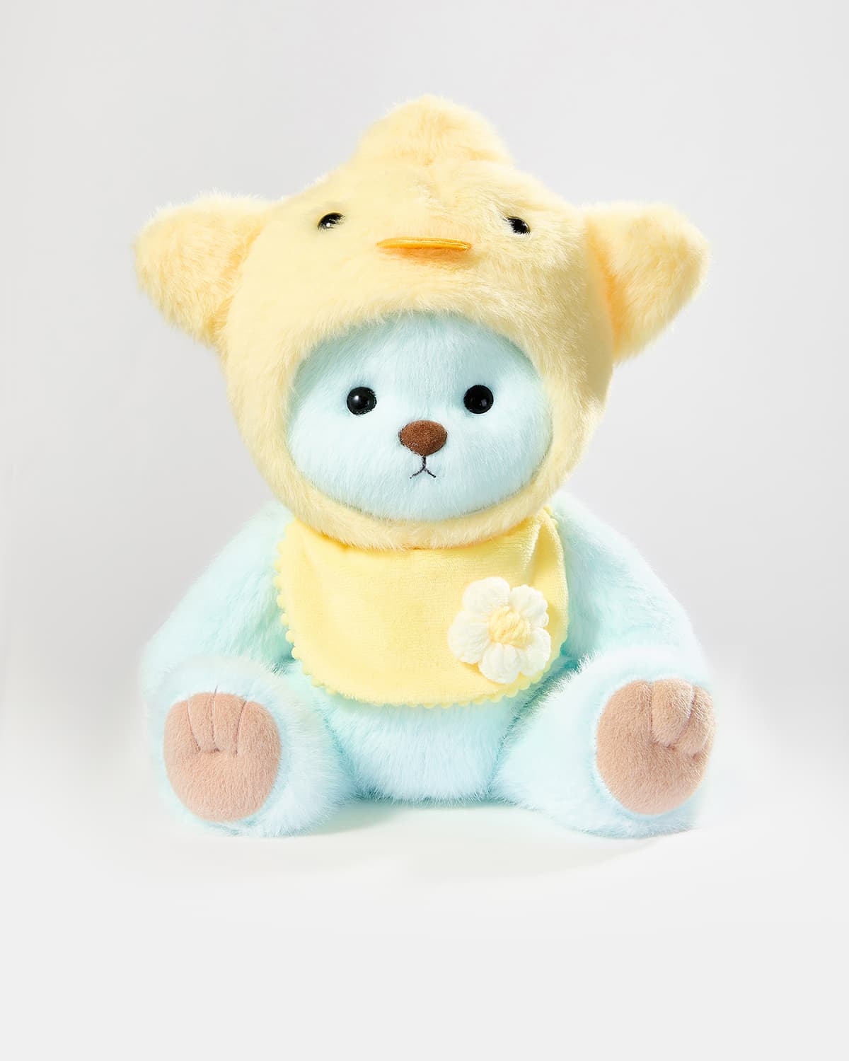 Mint Blue Long Hair Bear & Yellow Duckling Set - 12 Inches