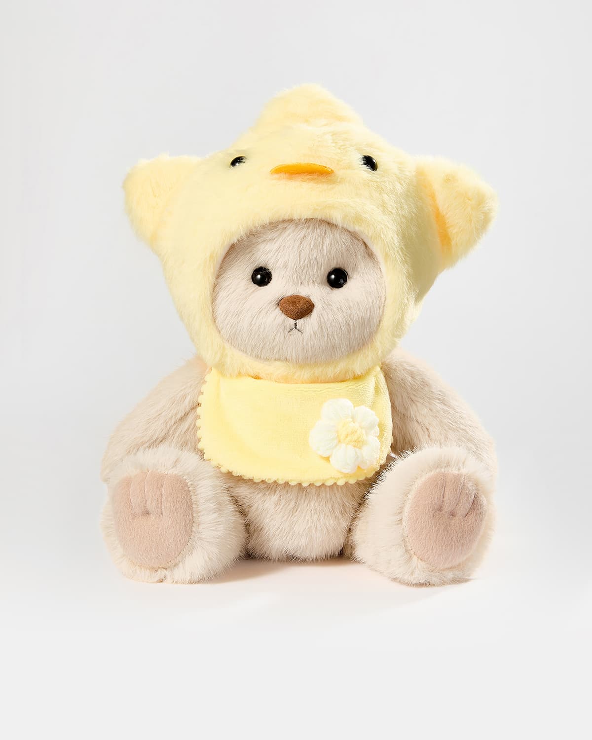 Milk Tea Long Hair Bear & Yellow Duckling Set - 12 Inches