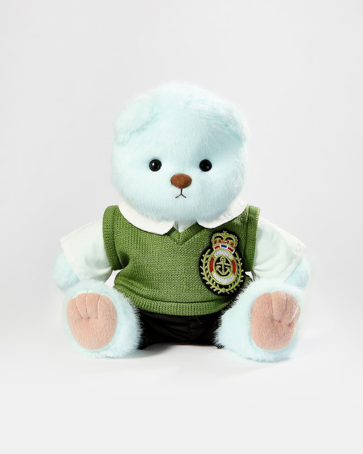 Mint Blue Long Hair Bear & Green Vest Uniform Set -12 Inches
