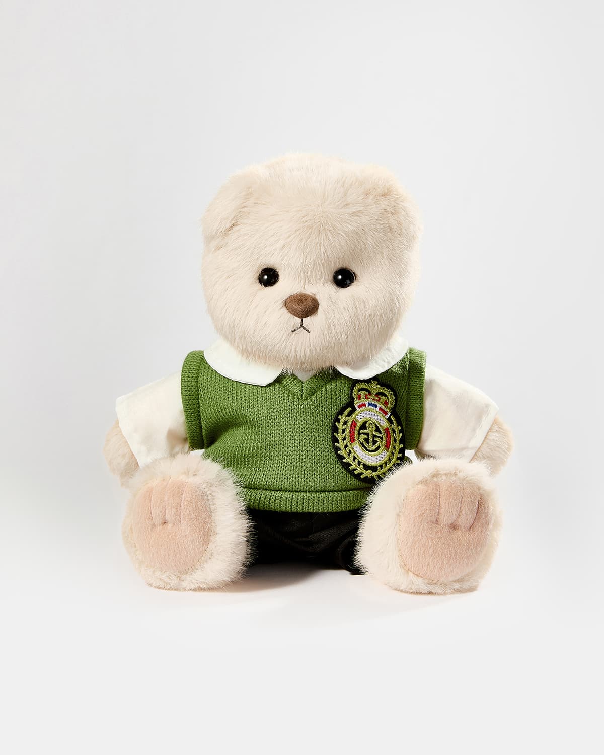 Milk Tea Long Hair Bear & Green Vest Uniform Set -12 Inches