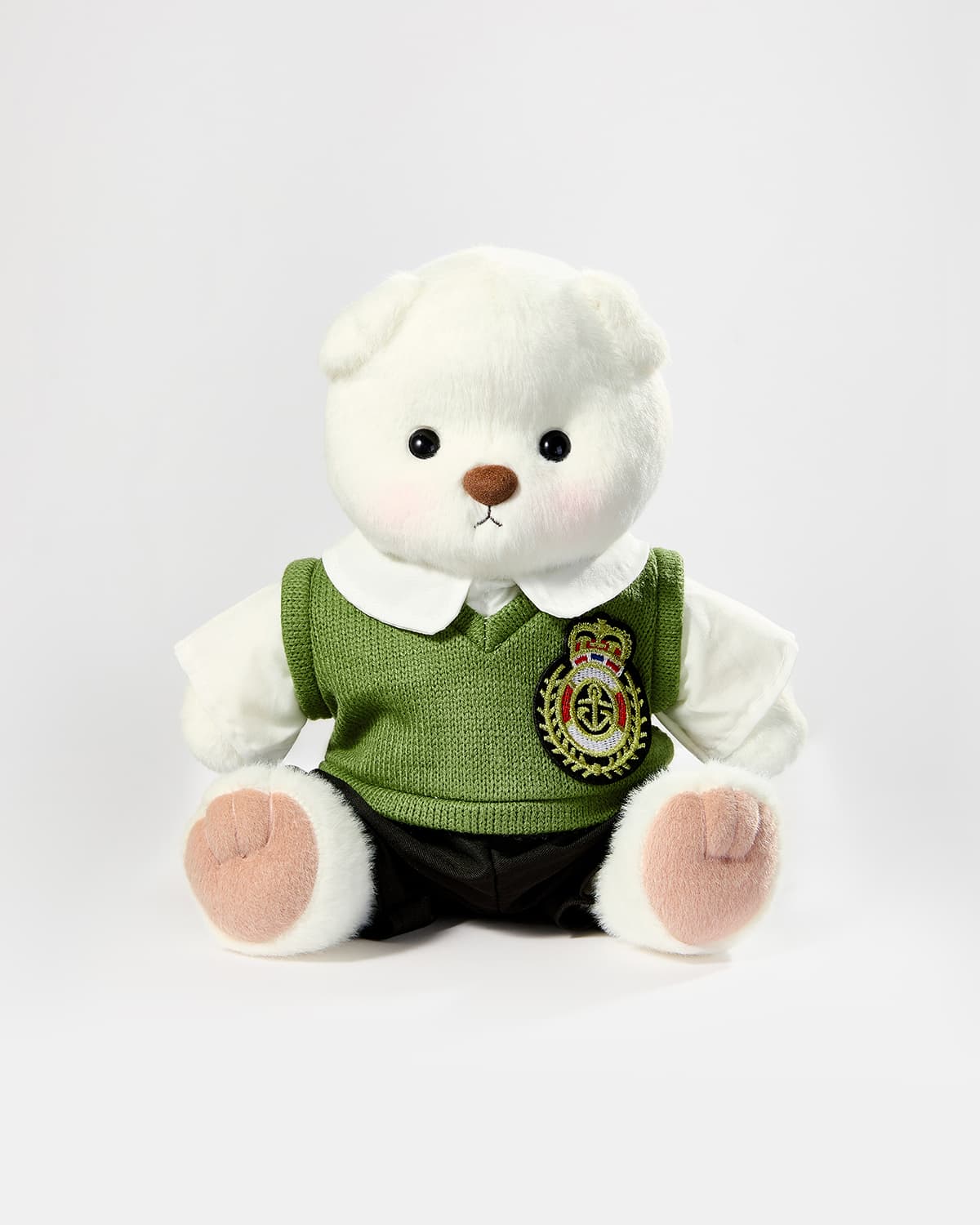 White Short Hair Bear & Green Vest Uniform Set -12 Inches