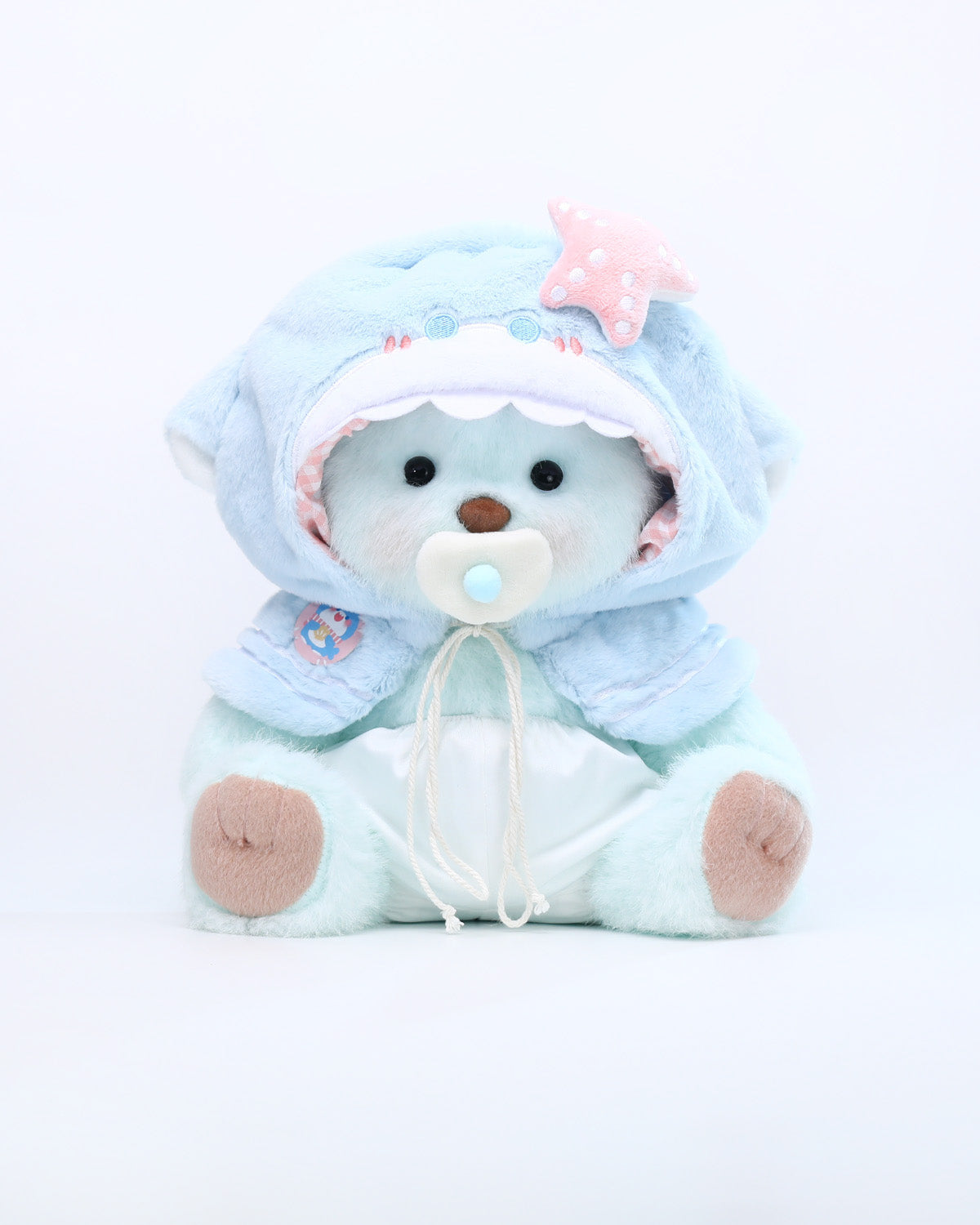 Mint Blue Long Hair Bear & Blue Shark Cape - 12 Inches