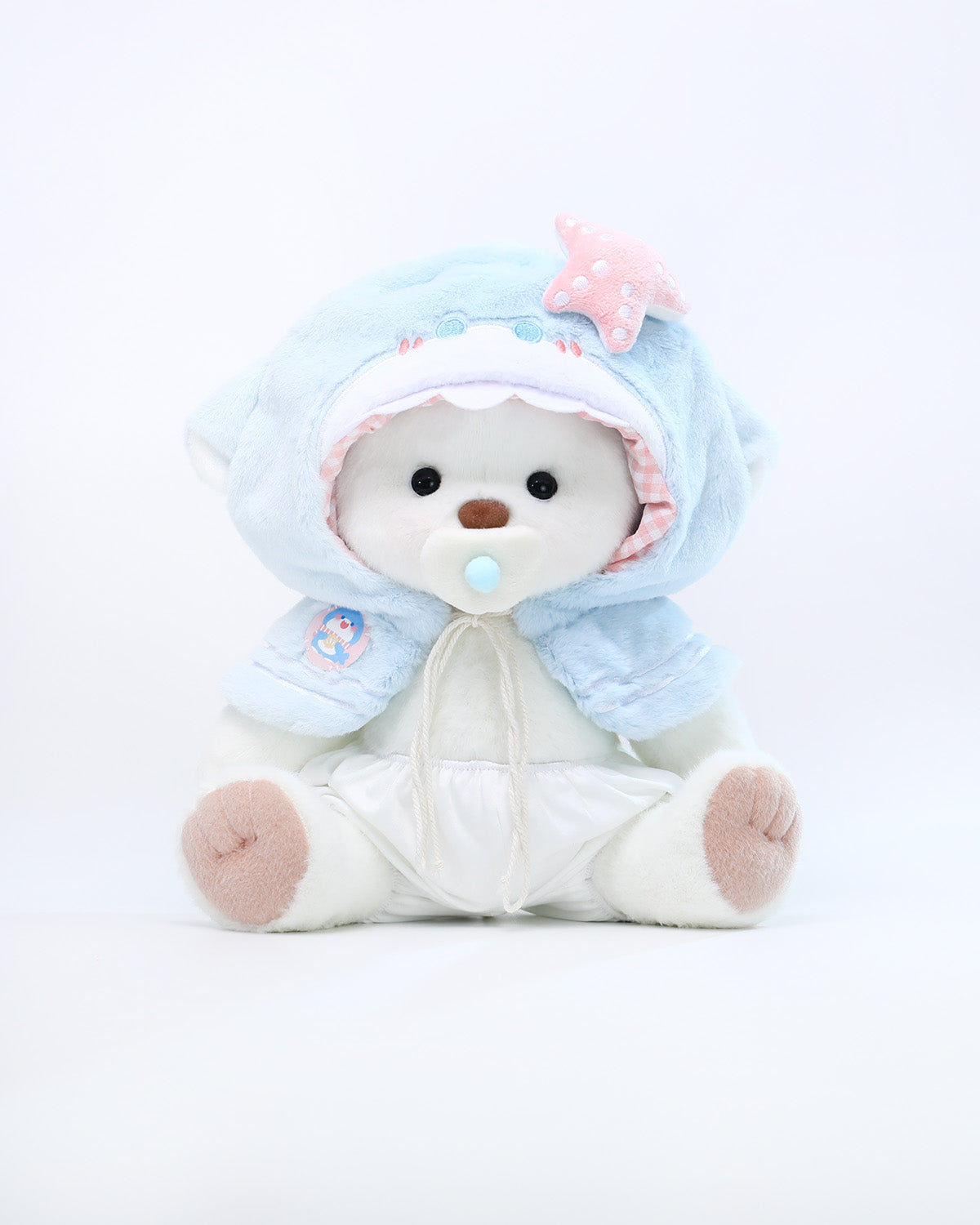 White Short Hair Bear & Blue Shark Cape - 12 Inches