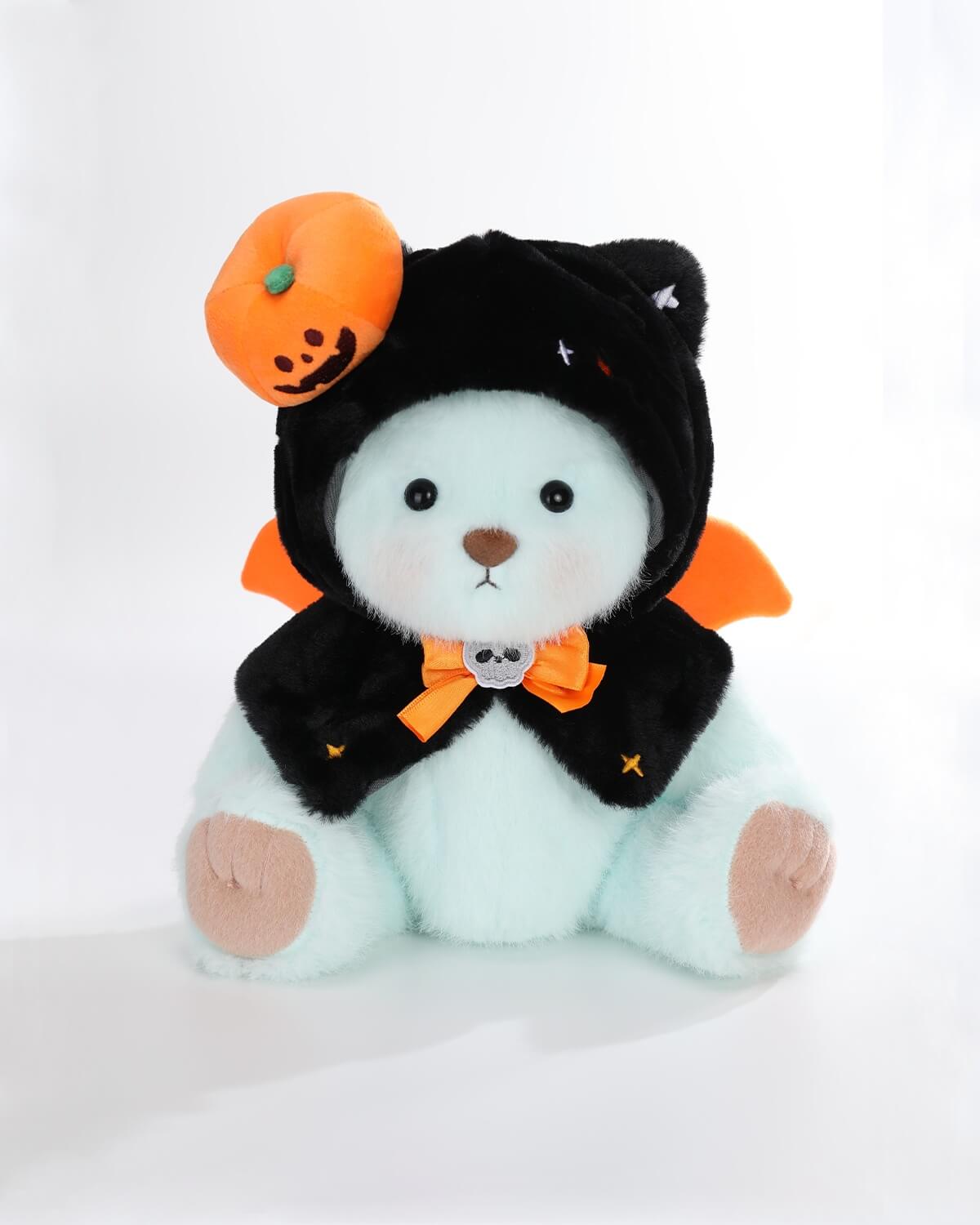 Mint Blue Long Hair Bear & Halloween Devil Kitten Cape - 12 Inches