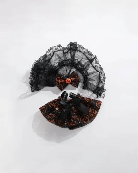 Pumpkin Bow Lace Skirt Set - 6 Inches