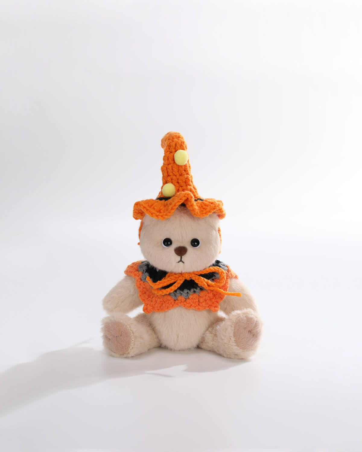 Milk Tea Short Hair Bear With Halloween Ball Cap & Orange Cape - 6 Inches