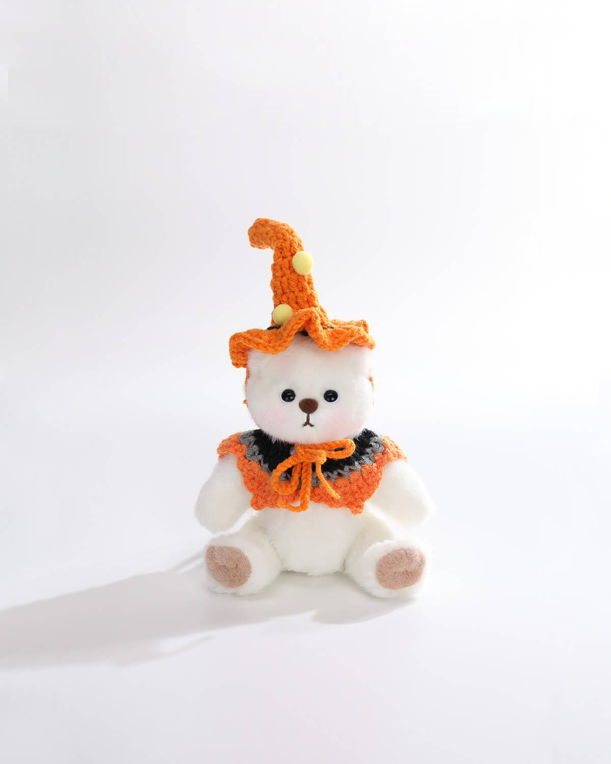Teddy Bear & Halloween Ball Cap With Orange Cape - 6 Inches