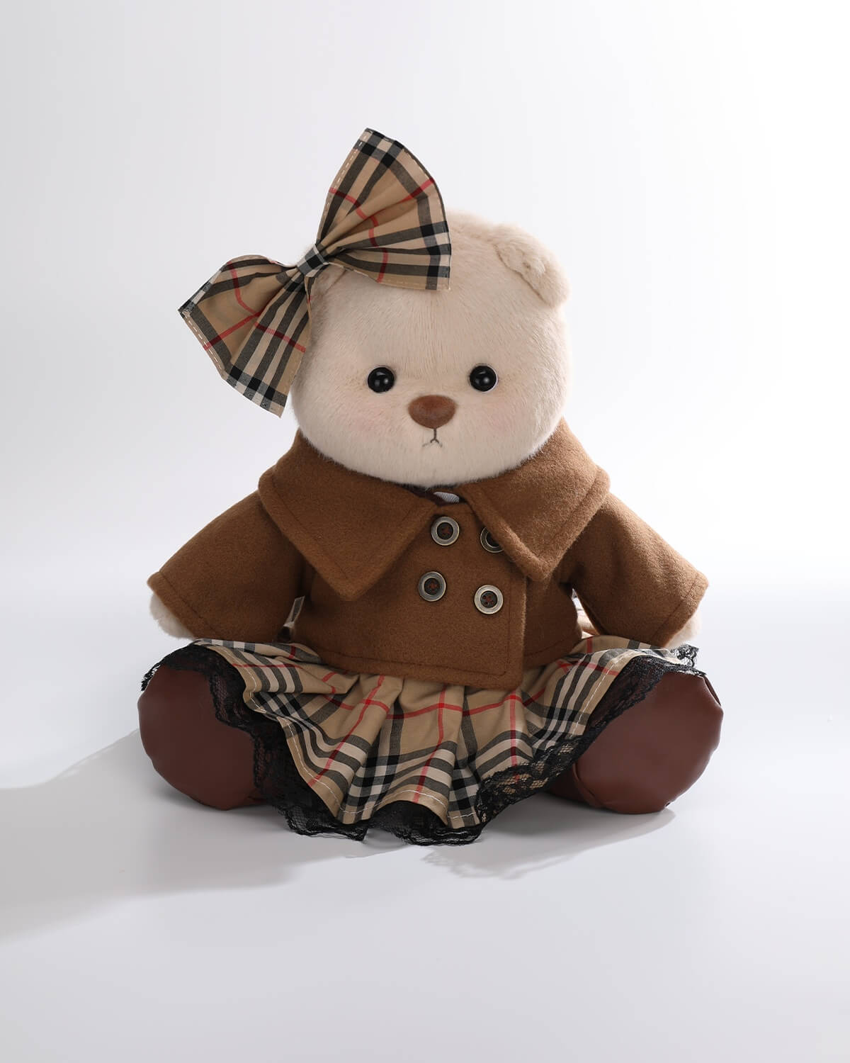 Milk Tea Short Hair Bear & Vintage Brown Coat Set - 12 Inches