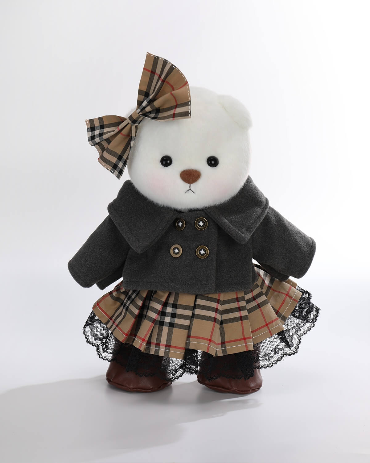 Teddy Bear & Vintage Gray Coat Set - 12 Inches