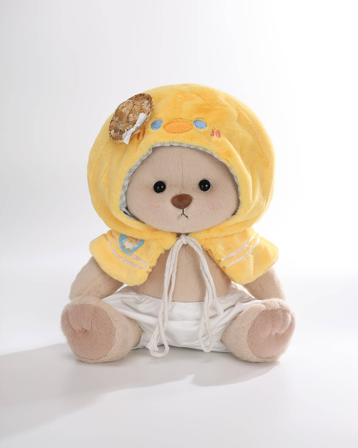 Milk Tea Short Hair Bear & Straw Hat Duck Cape - 12 Inches