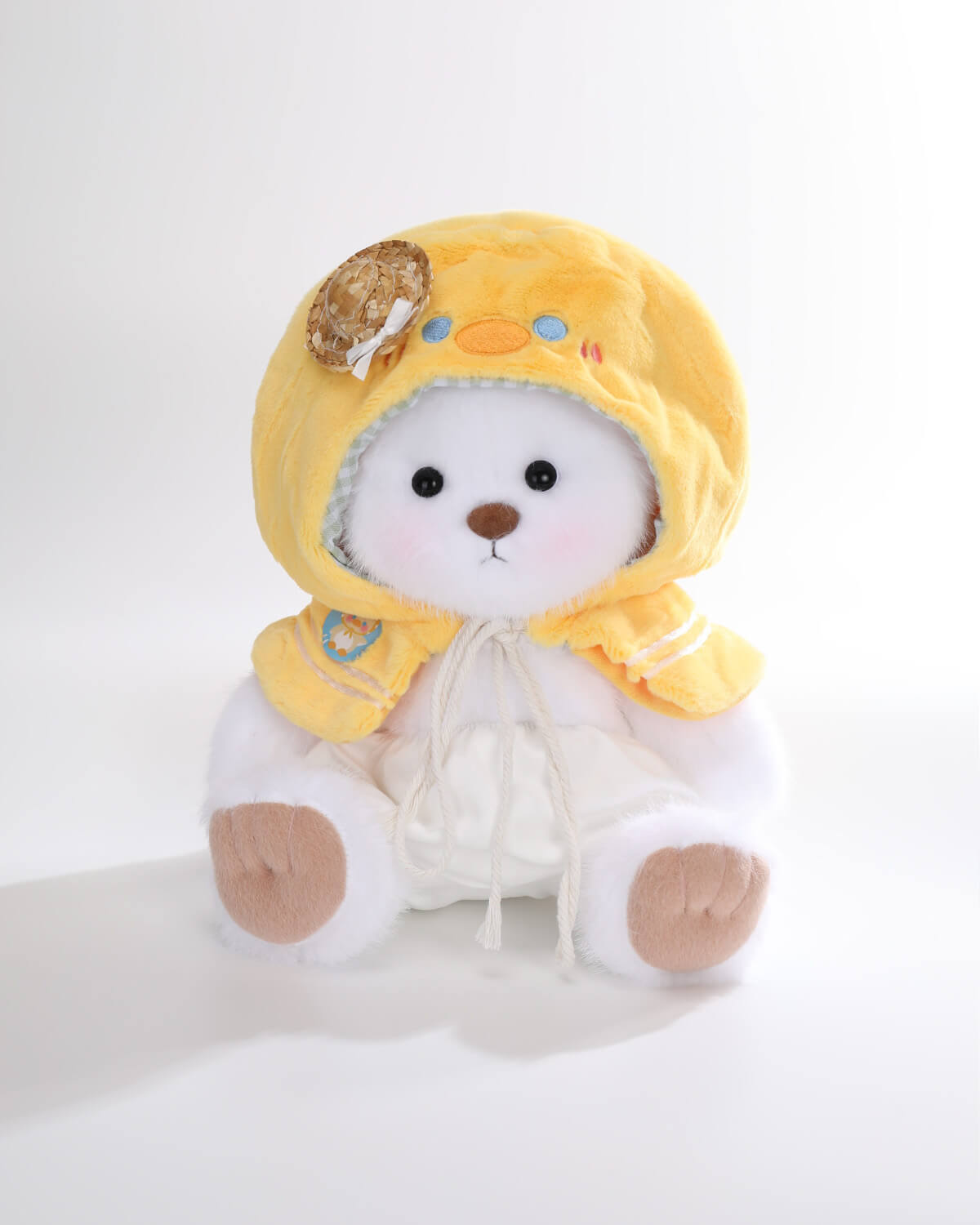 White Long Hair Bear & Straw Hat Duck Cape - 12 Inches