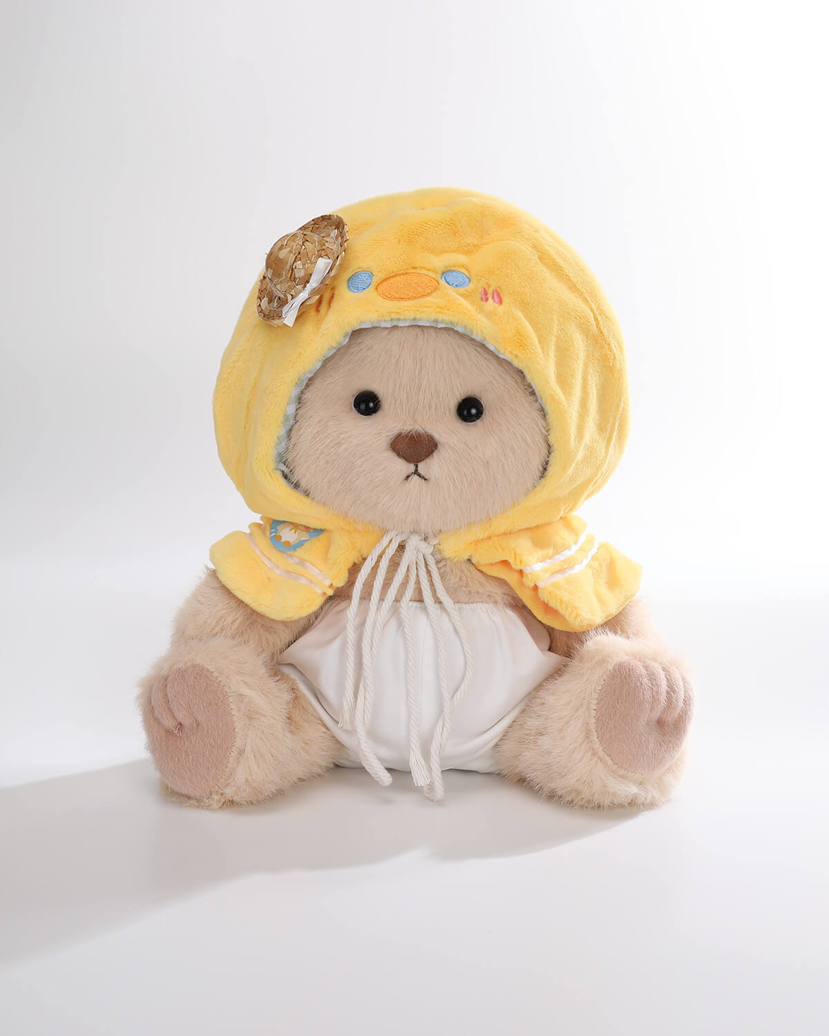Milk Tea Long Hair Bear & Straw Hat Duck Cape - 12 Inches