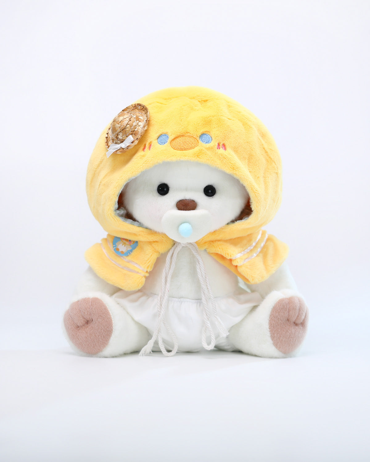 White Short Hair Bear & Straw Hat Duck Cape - 12 Inches