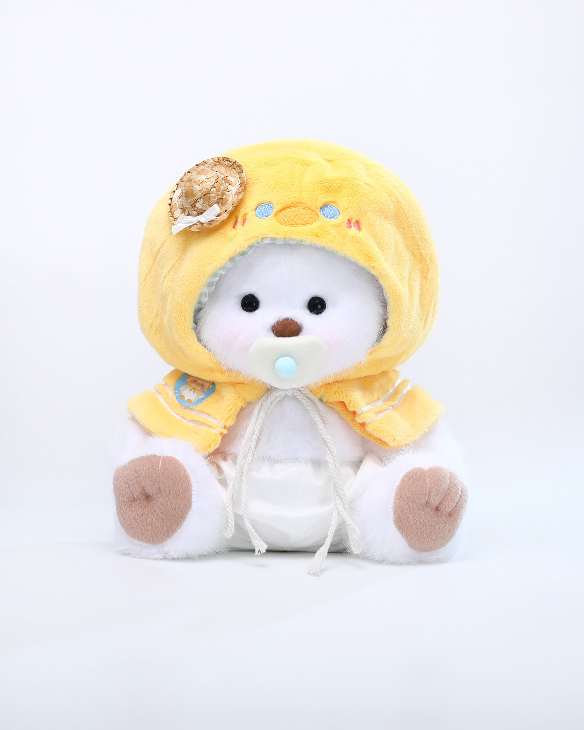 White Long Hair Bear & Straw Hat Duck Cape - 12 Inches
