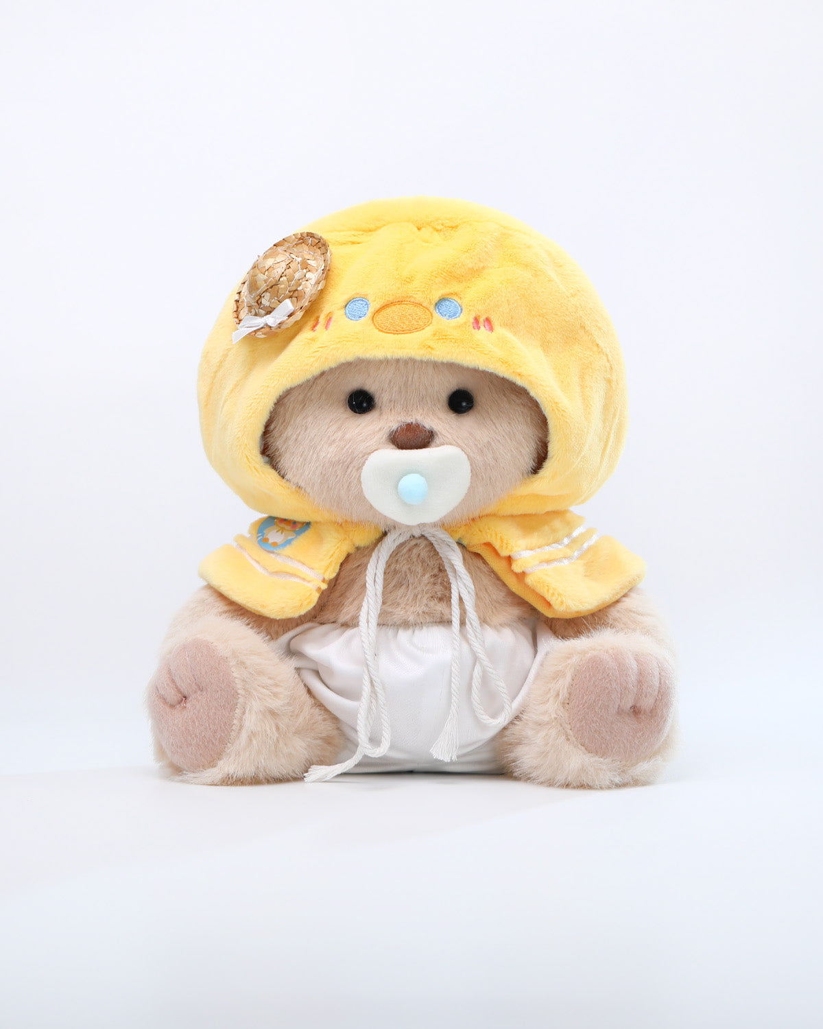 Milk Tea Long Hair Bear & Straw Hat Duck Cape - 12 Inches