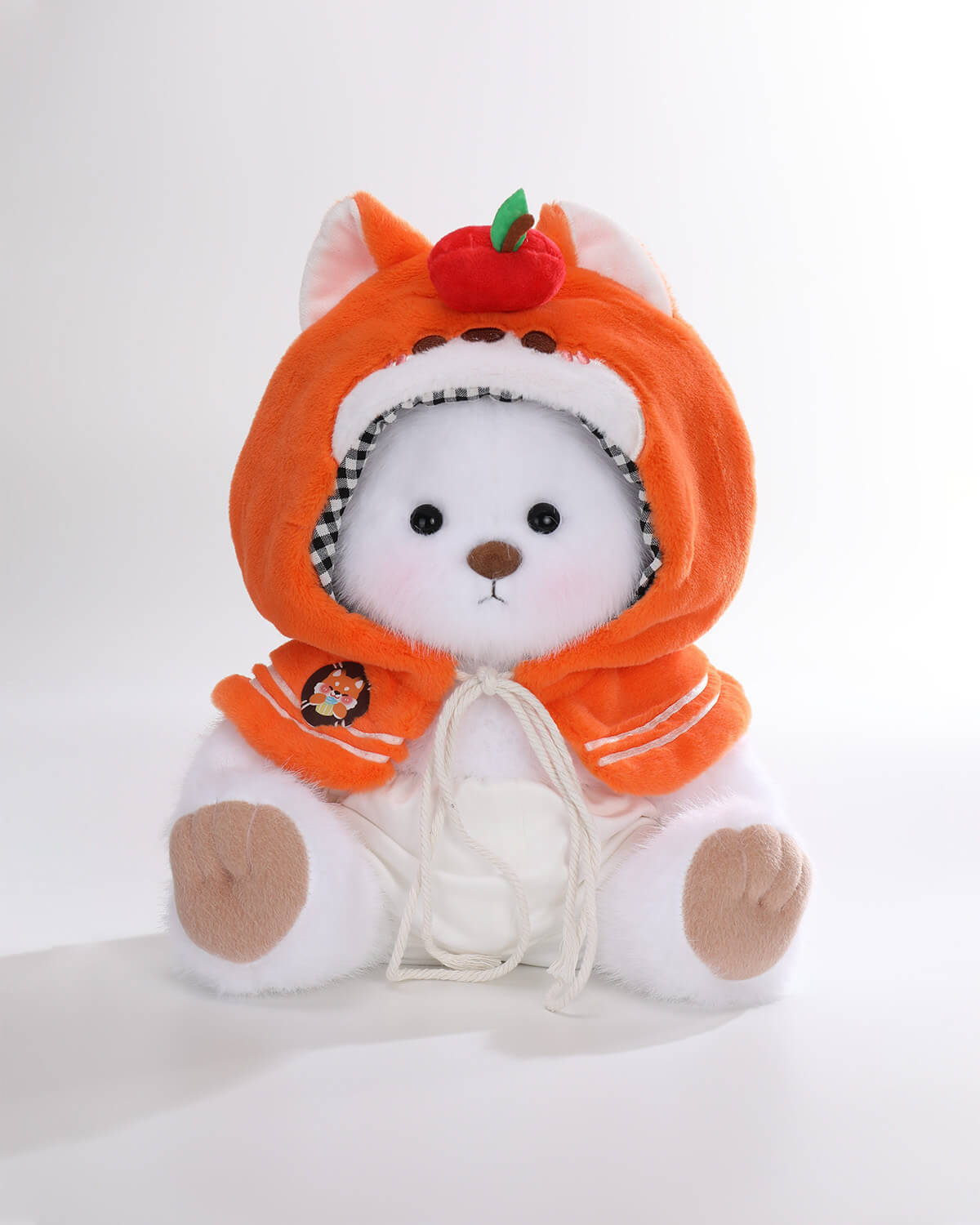 White Long Hair Bear & Cute Fox Cape - 12 Inches