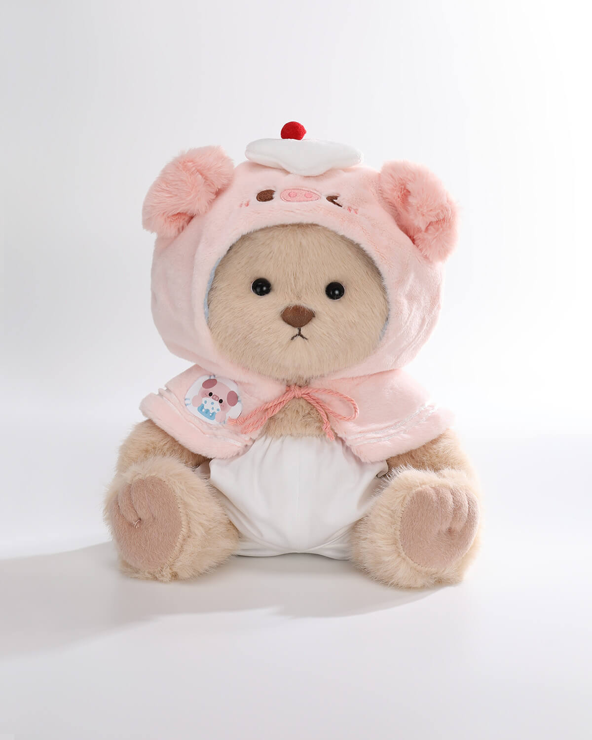 Milk Tea Long Hair Bear & Sweet Piggy Cape - 12 Inches