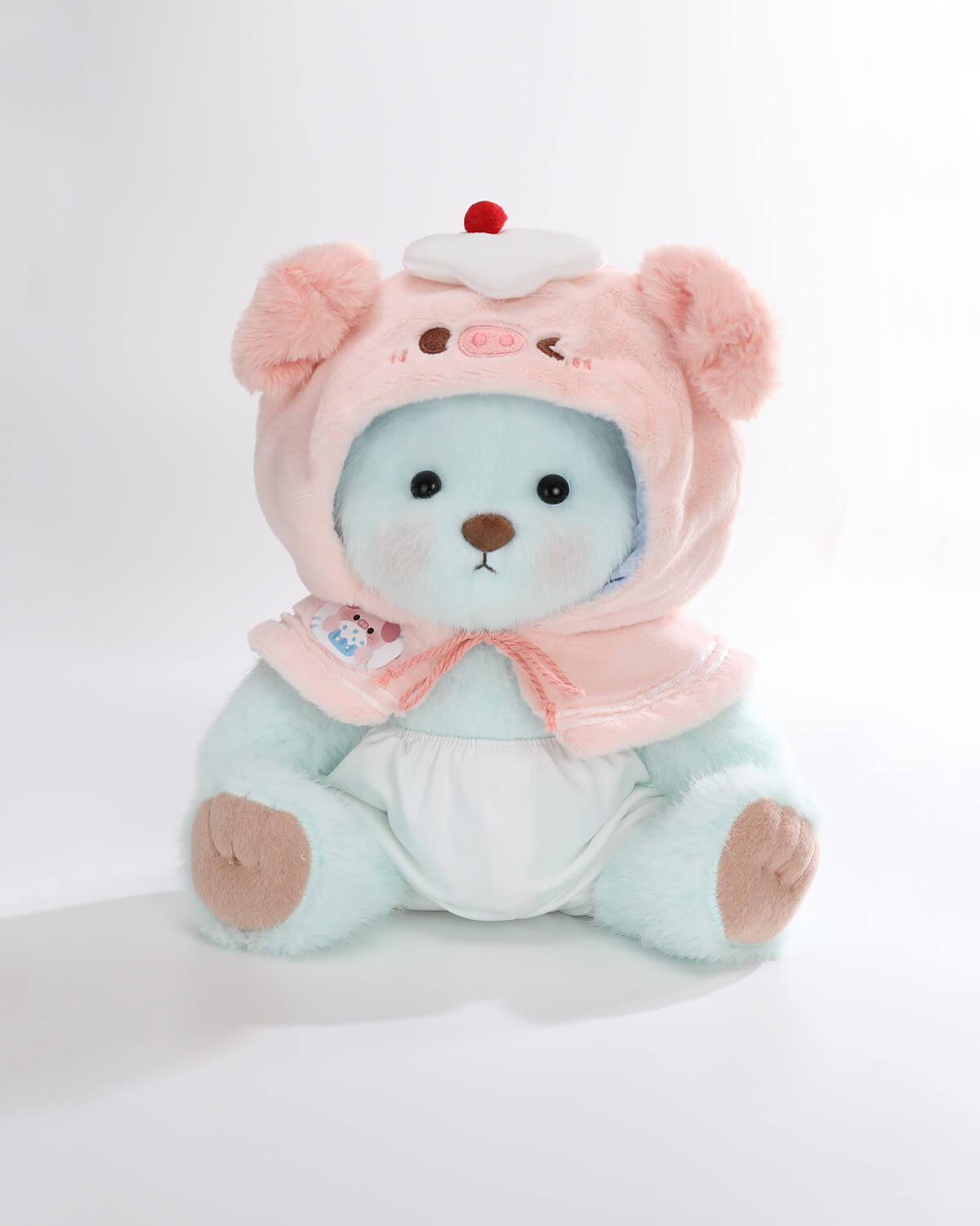 Mint Blue Long Hair Bear & Sweet Piggy Cape - 12 Inches