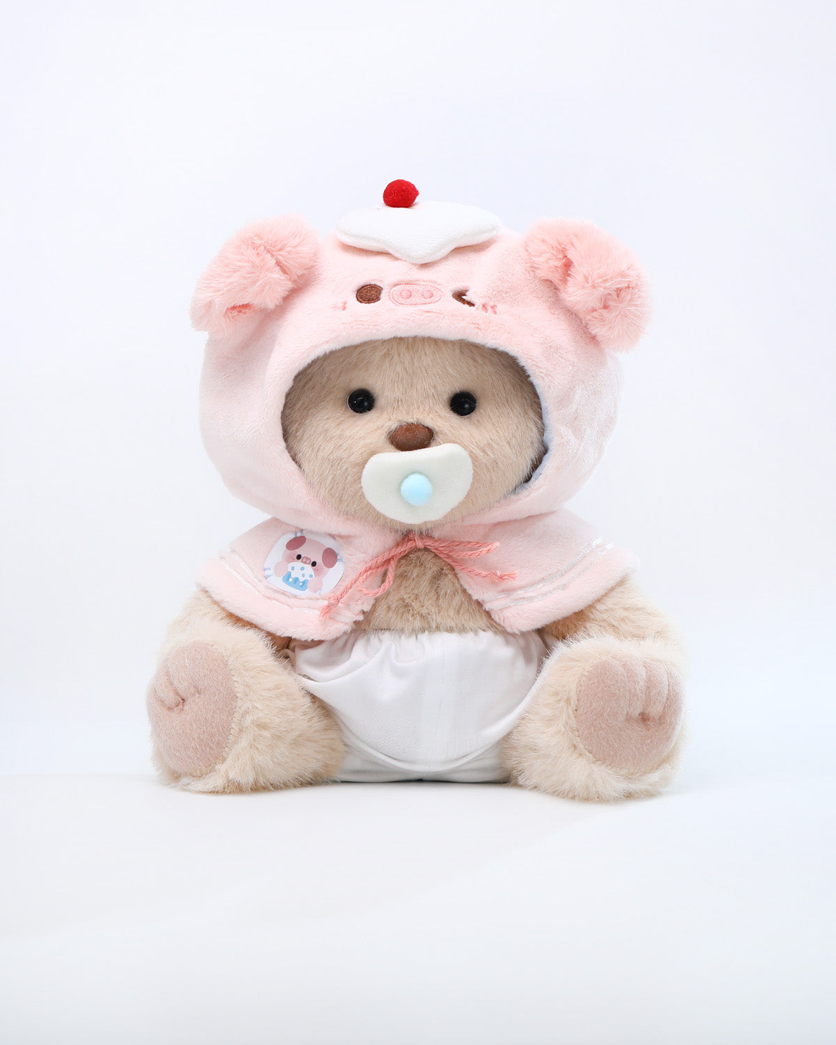 Milk Tea Long Hair Bear & Sweet Piggy Cape - 12 Inches