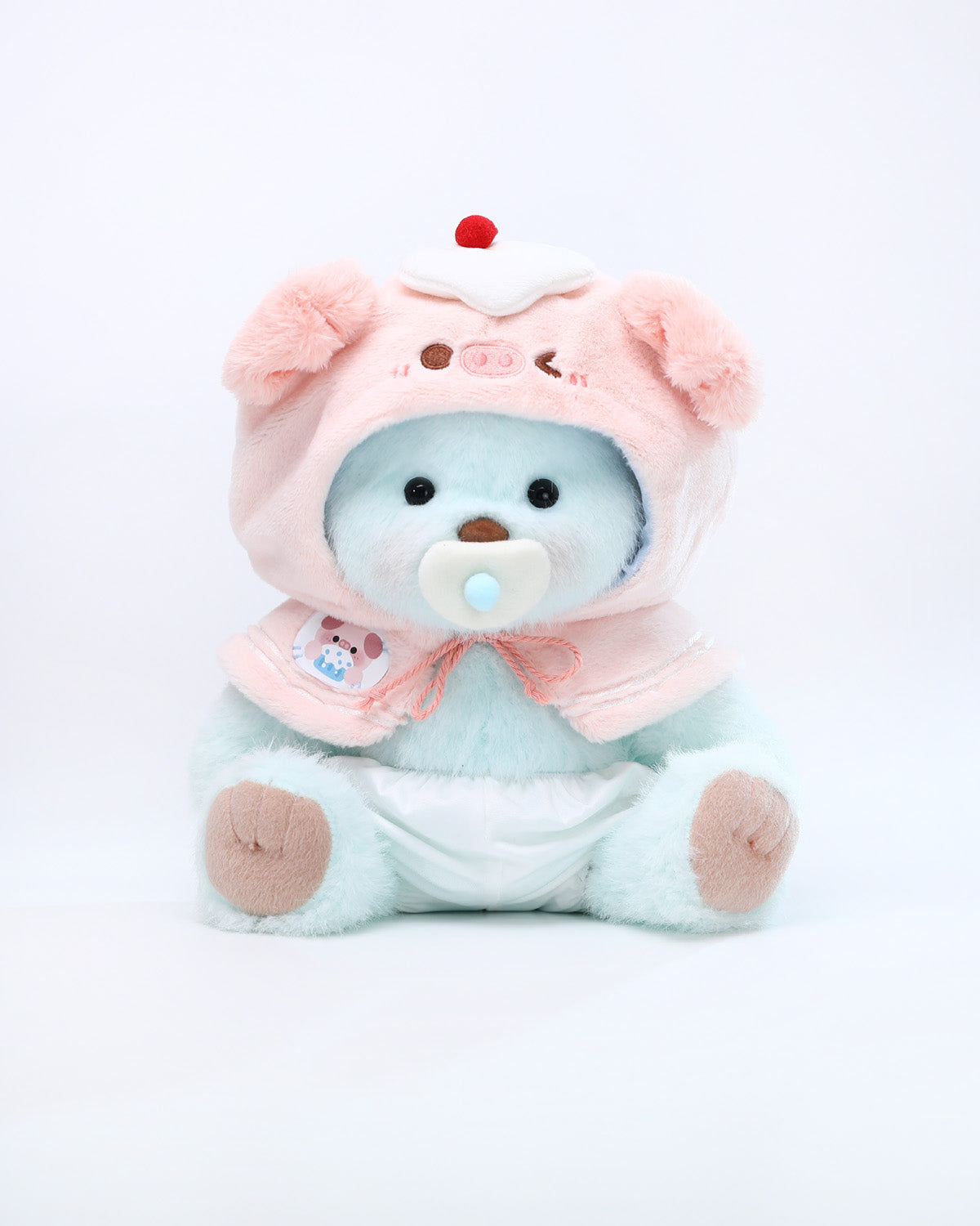 Mint Blue Long Hair Bear & Sweet Piggy Cape - 12 Inches