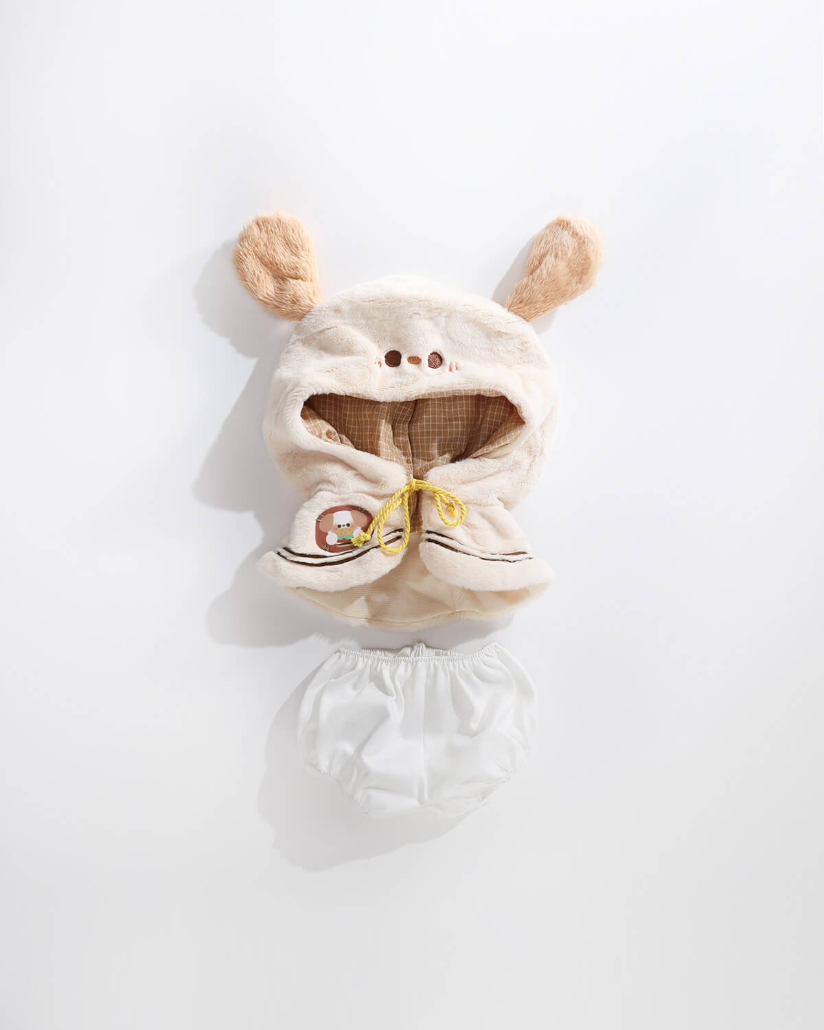 White Long Hair Bear & Pudding Puppy Cape - 12 Inches
