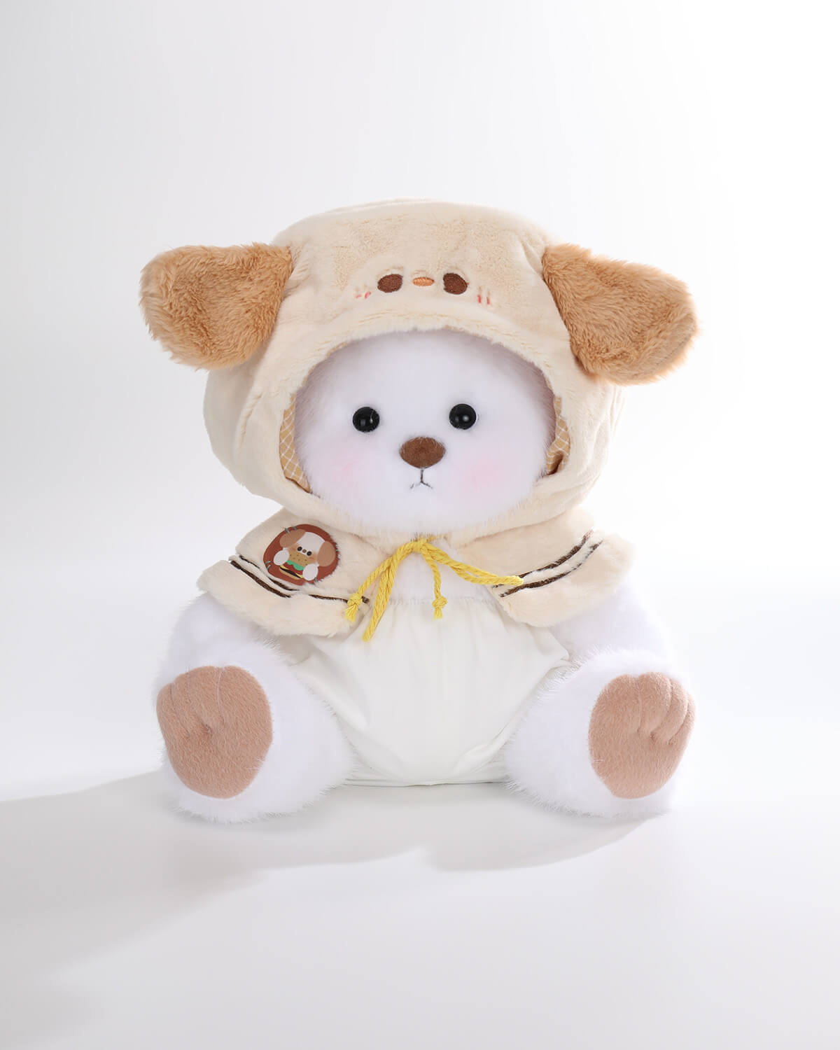 White Long Hair Bear & Pudding Puppy Cape - 12 Inches