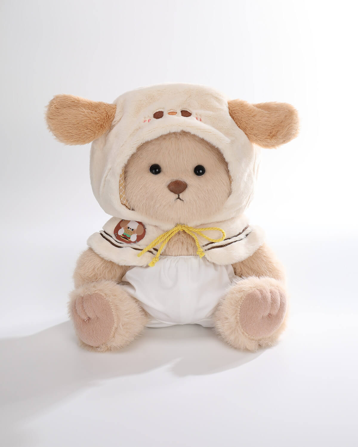 Milk Tea Long Hair Bear & Pudding Puppy Cape - 12 Inches